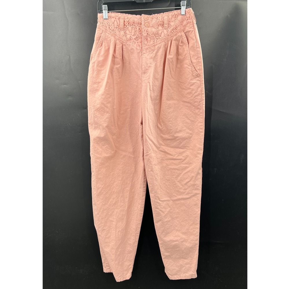 Vintage 80s high waist pleated lace cottagecore pale pink mom pants tapered 14 - Picture 3 of 16